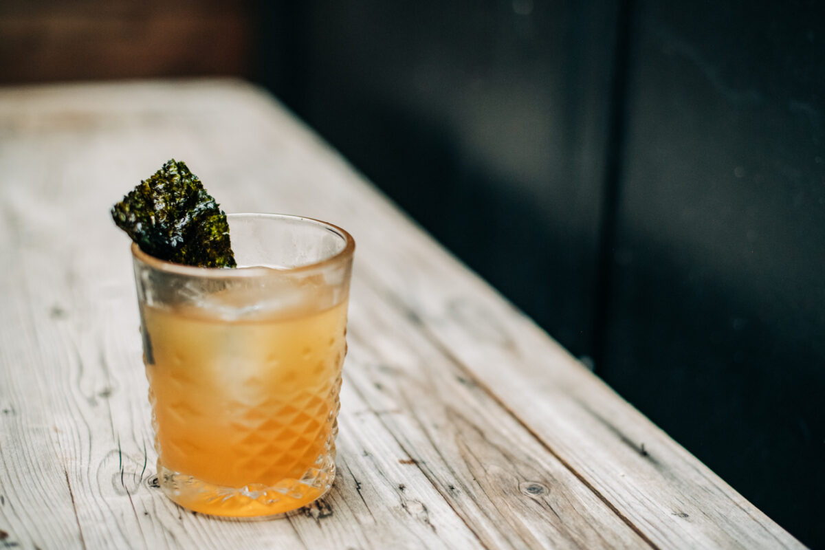 Kissa Kissa | Giant Steps umami old fashioned - Japanese whisky - ginger liqueur - madeira - sesame oil & dark aged soy sauce rinse - nori sheet | Vinyl jazz cocktail bar | Brooklyn NY USA
