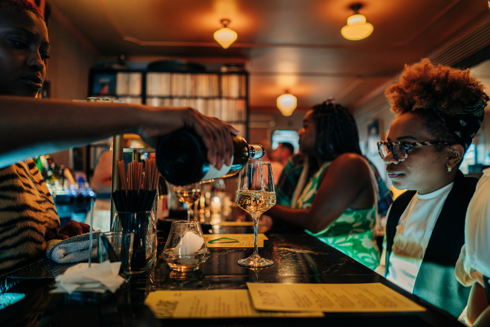 Jazz vinyl on the turntable at Kissa Kissa listening bar — playing Impulse! Records through Harbeth speakers in Crown Heights Brooklyn