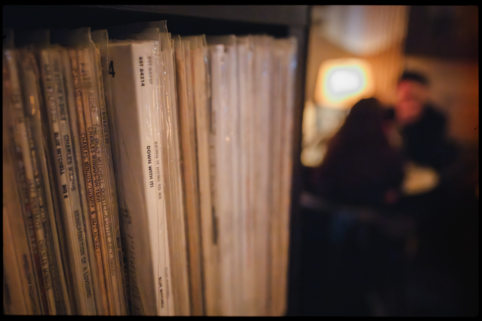Vinyl record spinning on turntable at Kissa Kissa jazz listening bar — analog warmth and full album listening in Brooklyn