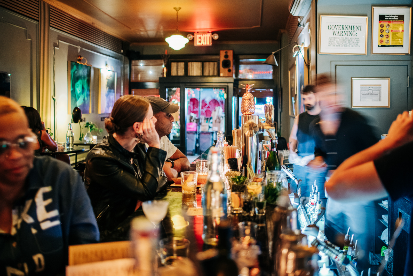 Kissa Kissa jazz listening bar interior with Harbeth speakers and vinyl wall — Crown Heights Brooklyn audiophile experience