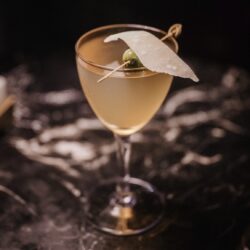 Kissa Kissa | Filthy McNasty - Cilantro infused vodka · sweet pea amaro · carrot · turmeric · ginger · lime | Vinyl jazz cocktail bar | Brooklyn NY USA Neversink gin · Levantine gin · olive leaf liqueur · olive brine · parmesan & olives | Vinyl jazz cocktail bar | Brooklyn NY USA