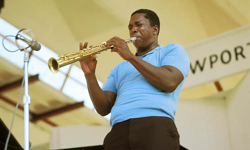 John Coltrane playing saxophone, one of the legendary artists featured in the Verve Mondays listening series at Kissa Kissa celebrating the Verve Records 70th anniversary