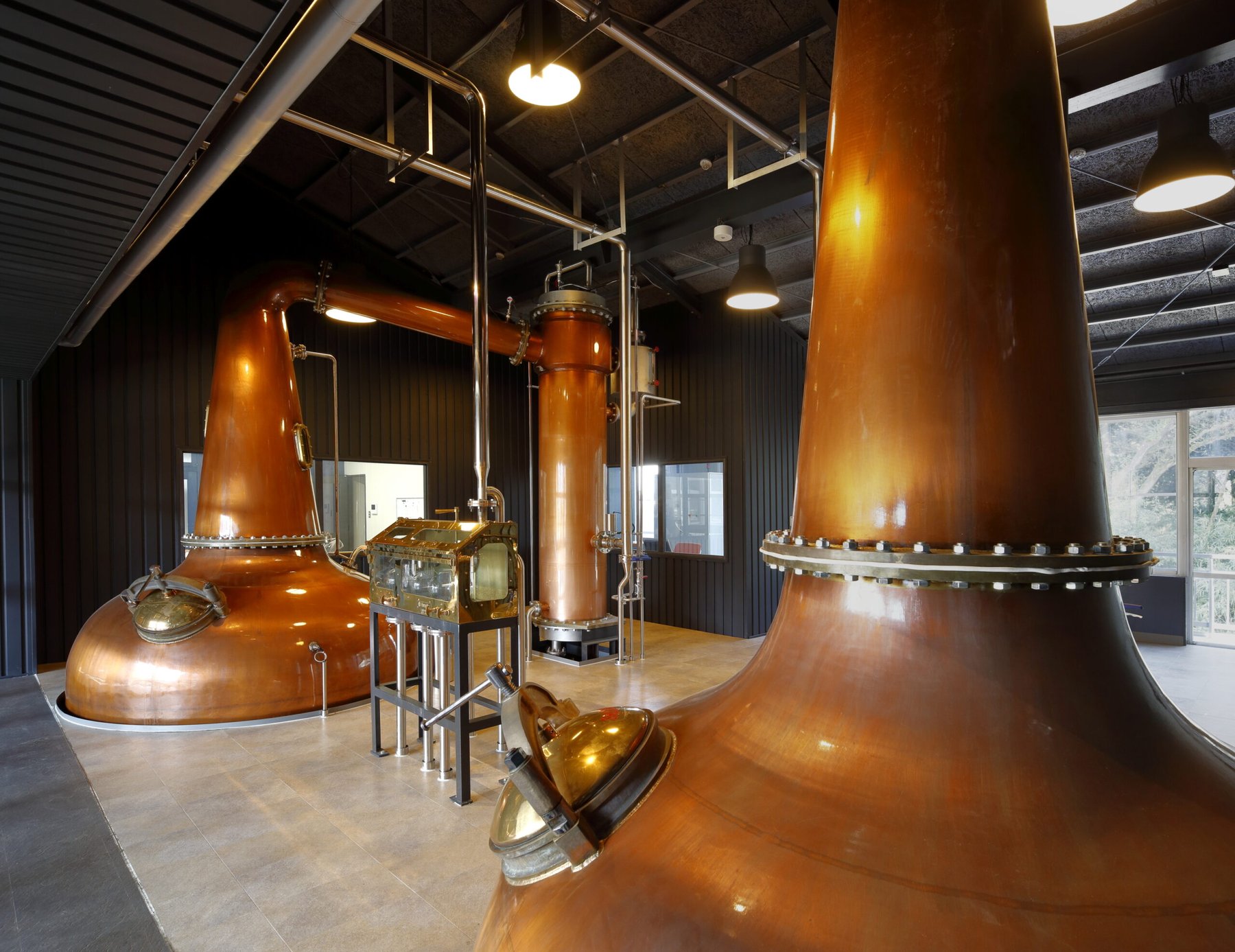 Copper stills at Kiuchi Brewery, where Hitachino Nest beer is distilled into spirits